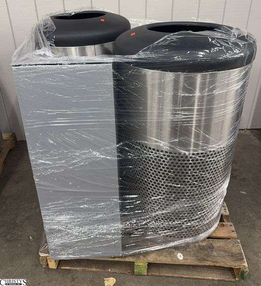 Stainless Trash Cans 41" Tallest, Wood Skid Included image