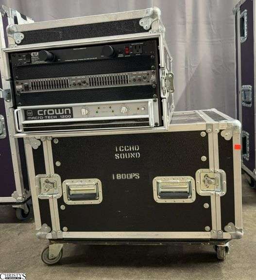 2 Star Road Cases, ETA Power Distribution, Rane ME 15 Graphic Equalizer, Crown Macro-Tech 1200, Larger Empty Case Measures 32x21x23 image