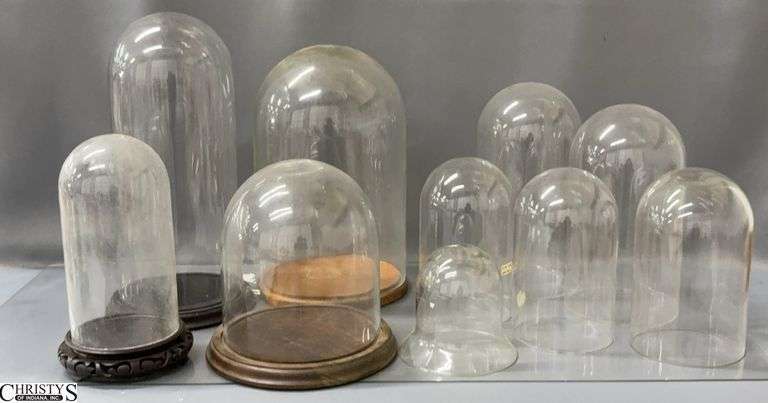 6 Cloche Glass Domes and 4 Cloche Domes w/ Bases - 8.5" W x 13" T of largest image