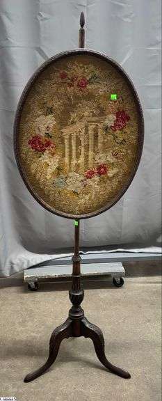 Victorian Era Pole Screen - 57" x 19" - some wear to back and pole image