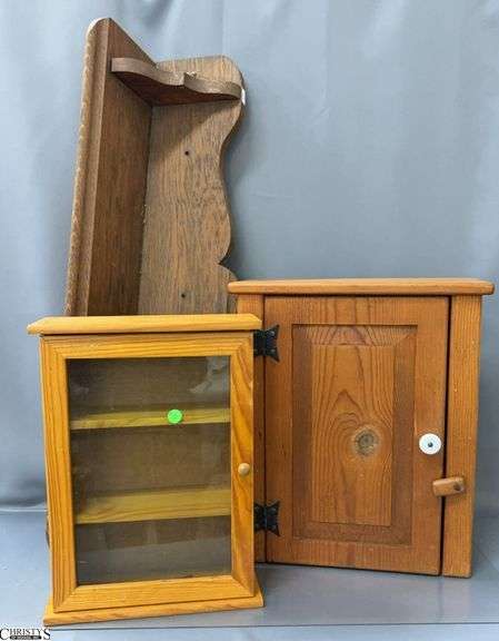 Wooden Wall Mount Shelf and 2 Wooden Wall Mount Small Cupboards - 34" x 8" of shelf image