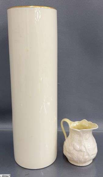 2pcs, Lenox Tall Vase 11.5" and Belleek Creamer Pitcher image