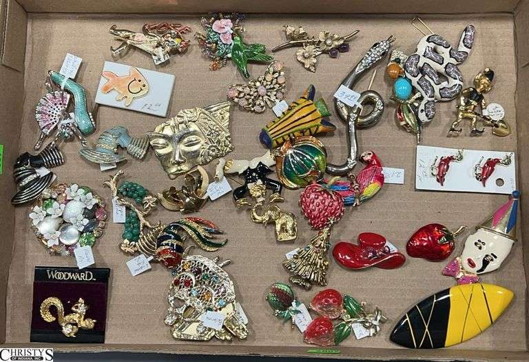 Costume Brooches, Pins, Pearls, Lisner, GF, Variety of Styles, Enamel and Stone Accents image