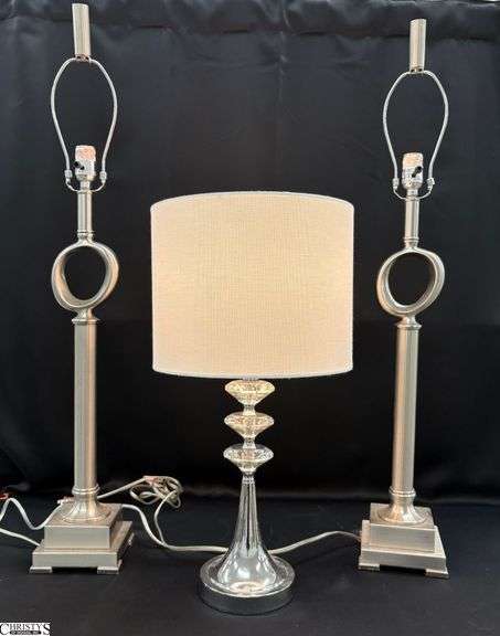 3 Contemporary Table Lamps - Some wear - 36" to top of finial image