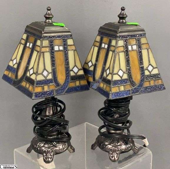 Pair of Stained Glass Style Desk Lamps 12" image