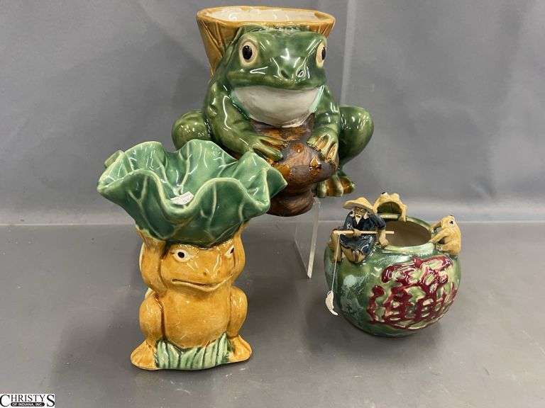 3 Decorative Frog Vase, Dish, and Asian Influence Vase - 6" of tallest image