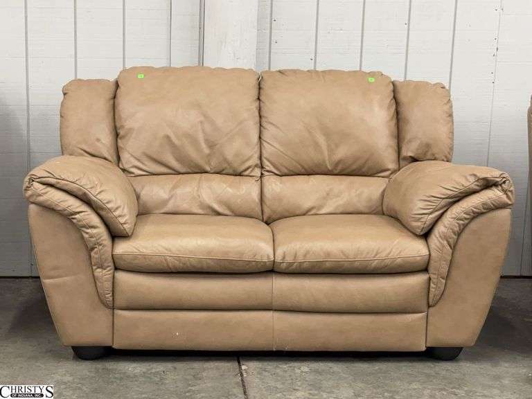 Natuzzi Leather Loveseat - 68" x 37" x 36" - 18"seat - some wear, scuffing image