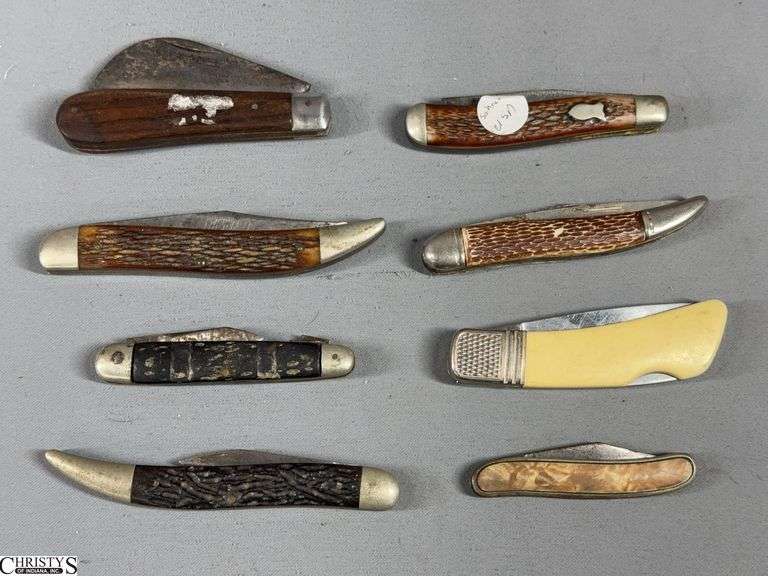 8 Pocket Knives- 1 Schrade 1940T(damaged), 1 Ambassador, 1 Sabre, Jowika Republic of Ireland Fish Knife, and Others image