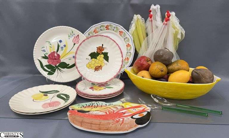 Artificial Fruit, Fruit Motif Serving Bowl and Plates, Picnic Umbrellas - 15" of bowl image