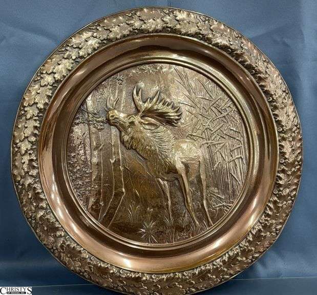 Moose Forest Scene Copper Stamped Charger - 18" D image