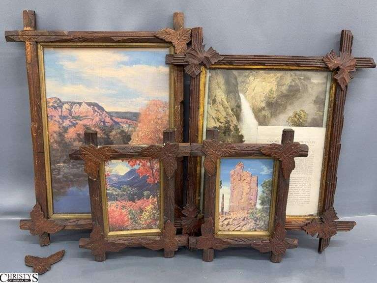 4 Victorian Adirondack Wooden Frames - 16" x 18" of largest frame - 1 leaf needs attached image
