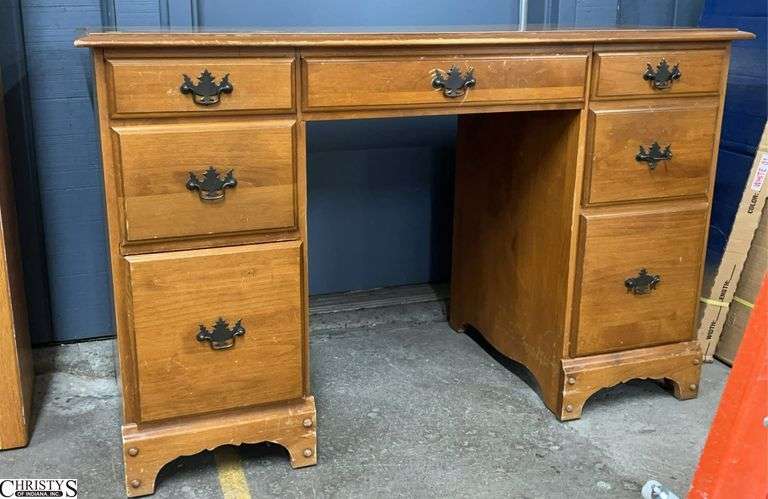 7 Drawer Desk, Has Finish Wear 48x22x30" image