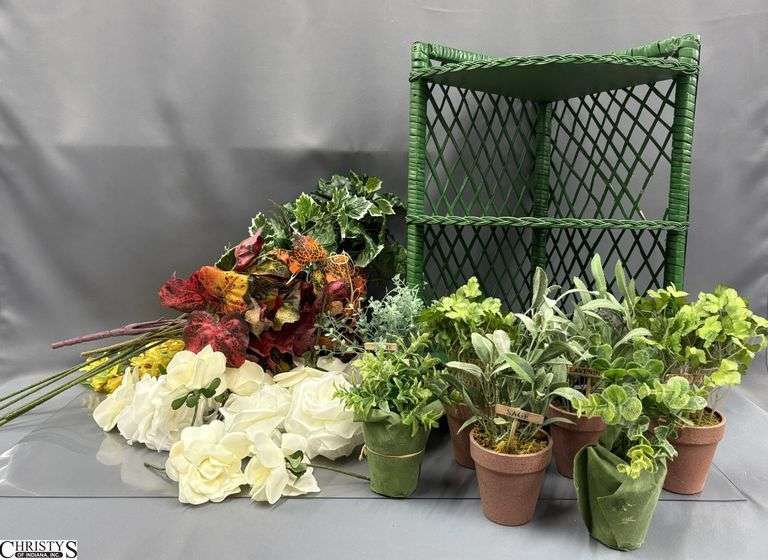 Artificial Floral and Plants, Painted Wicker Corner Shelf - 21" x 10" of shelf image