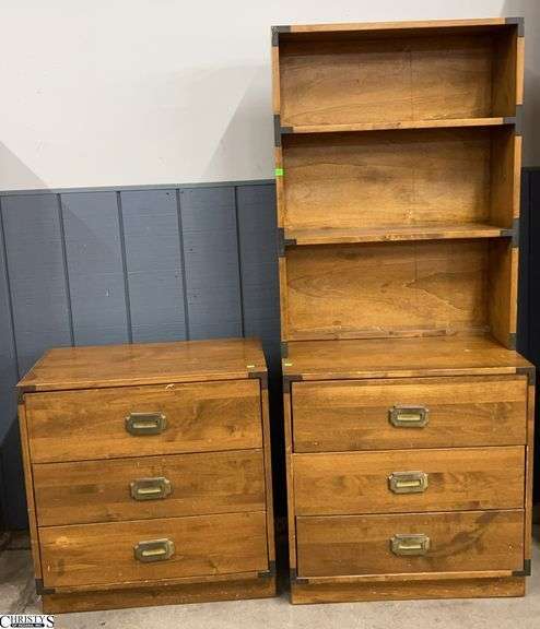 3 Piece Pair of 3 Drawer Dressers And 1 Top Hutch, Dressers 28x16x29" , Hutch 28x9x38" image