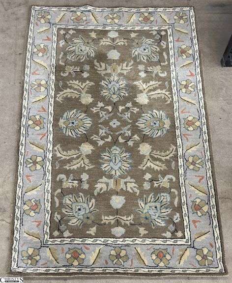 5' X 8' Patterned Wool Rug - some wear image