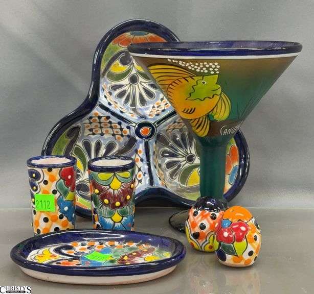 Mexican Pottery Serving Pieces, Tourist Glass image