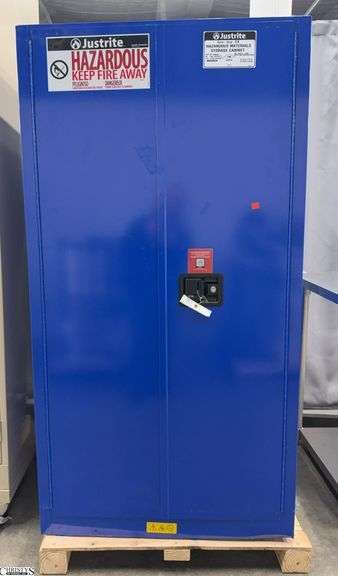 Blue Hazardous Cabinet, Damage on Back, 34x34x66" Tall image
