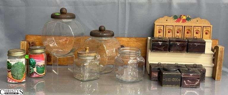 Over Kitchen Sink Shelf, Tin Spice Jars, Glass Canisters, Misc - 38" x 8.5" of shelf image