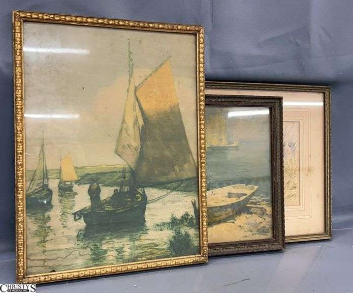 3 Vintage Framed Landscape Prints - 17" x 13" of largest - some wear to frames and prints image