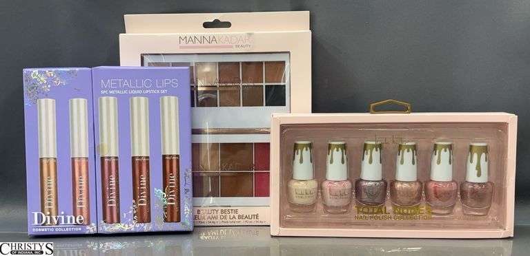 Manna Kadar Makeup Palettes, Divine 5pc Metallic Liquid Lipstick Set, Nicole Miller Nail Polish Collection image