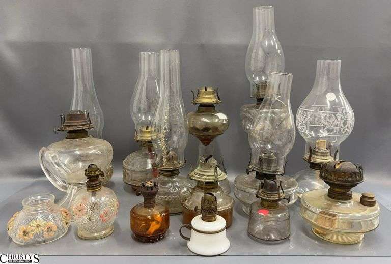 Assorted Oil Lamps and Oil Lamp Bases - 18" of tallest image