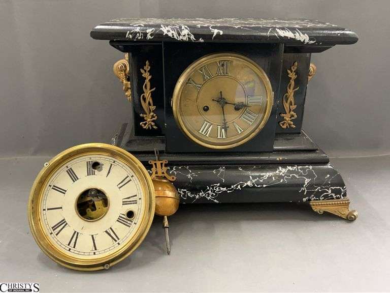 Antique Mantle Clock and Clock Parts - Some wear/missing parts - 16" x 8" x 11" of clock image