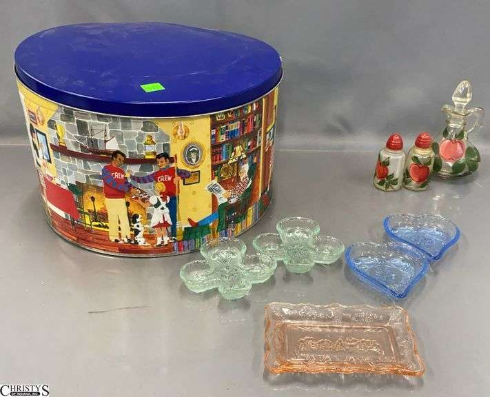 Vintage Tins, Trinket Dishes, Bottle, Largest 12.5x7" image