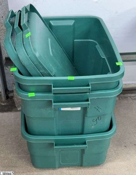 3 Green Empty Storage Totes - 21" x 18" of largest image
