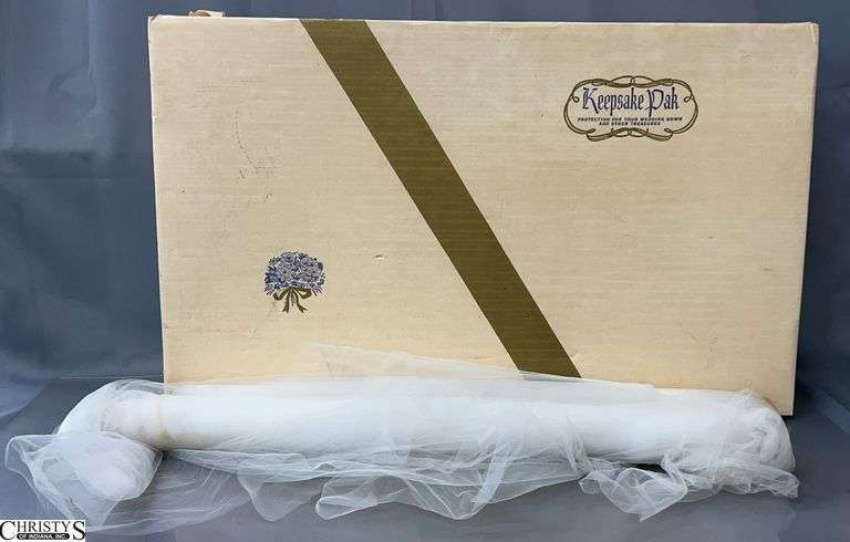 Vintage Wedding Dress in Box and 2 Small Rolls of Tulle - some wear image