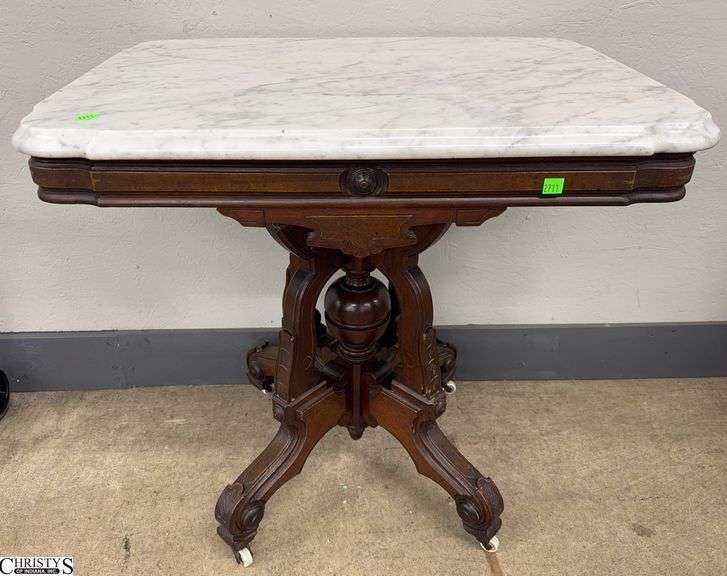 Victorian Mineral Top Parlor Table 30x22x29" Mineral Top Is Loose, Has Castors image