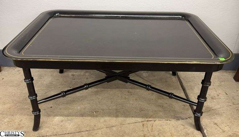 Faux Chinoiserie Tray Top with Rattan Legs Conversation Table, Modern 40x29x18" image