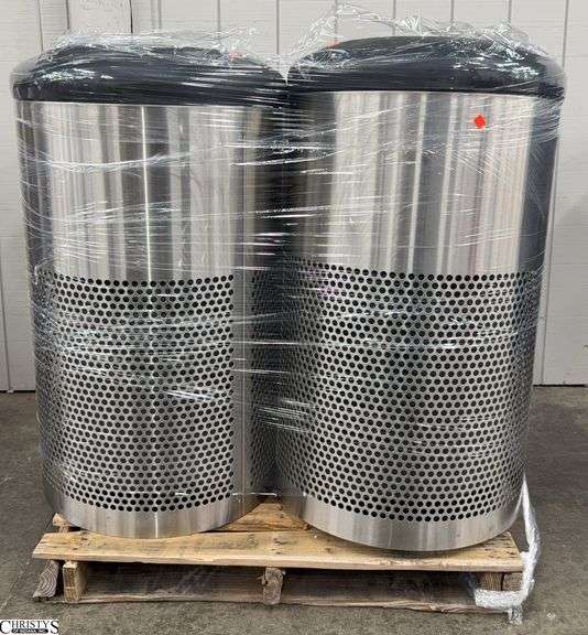 Stainless Trash and Recycle Containers, Wood Skid Included 41" Tallest image