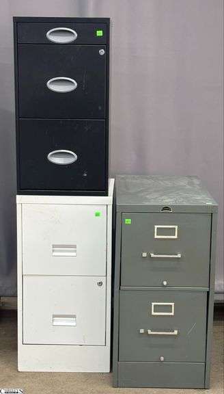3 Metal File Cabinets - 15" x 28.5" x 29" of largest image