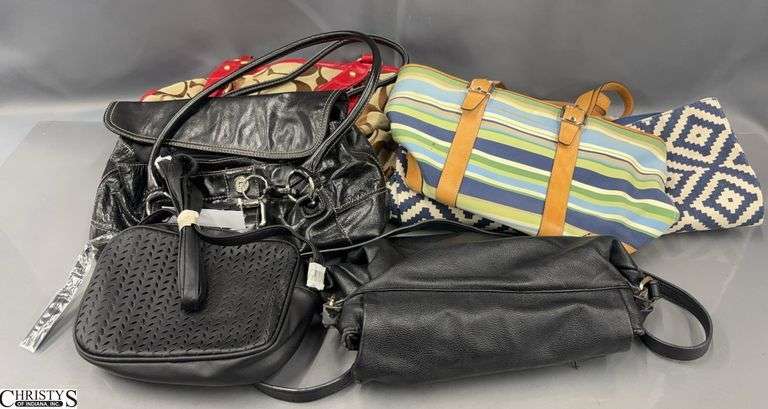 6 Ladies Handbags - Some wear, Some not authentic - 16" x 12" of largest image