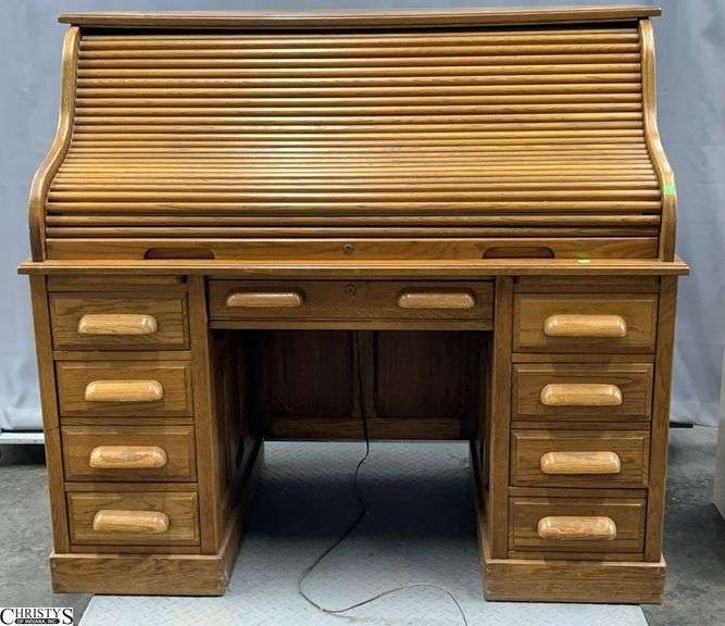 Roll Top Desk. Roll Has a Loose Piece and is Hard To Open and Close 54x30x49 image