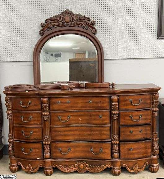 Coordinating Dresser and Mirror, and Nightstand Needing Hardware, Some Scuffing and Wear. Dresser 67 W, 21 D 40 H image