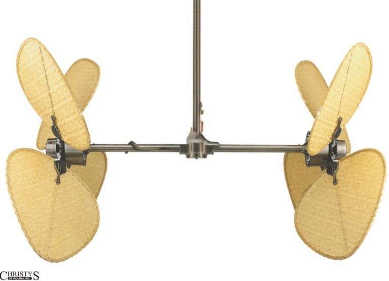 Fanimation Electric Dual Ceiling Fan w/ Rattan Blades - Needs Assembled, has been used. May not include all parts. Lead photo is stock image for reference only. image