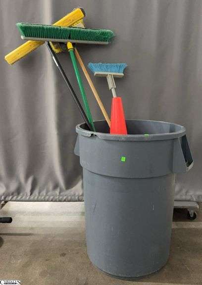 Trash Can With Cone And Brooms image