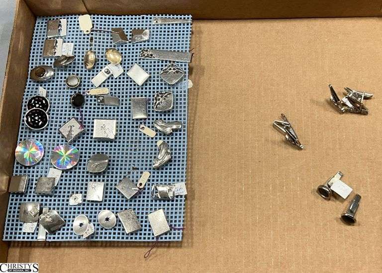 Silver Tones Variety of Vintage Mens Cufflinks and Accessories image