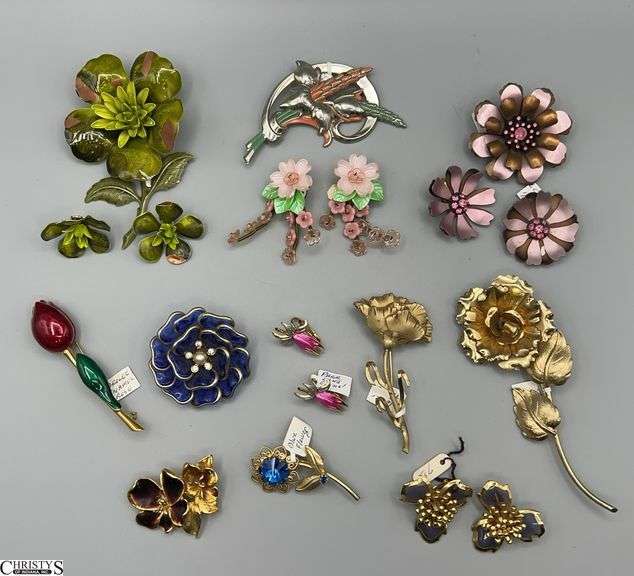 Enameled Costume Jewelry, Flowers, Pin and Earring Sets, Acrylic, Park Lane, Primex, Carolee image