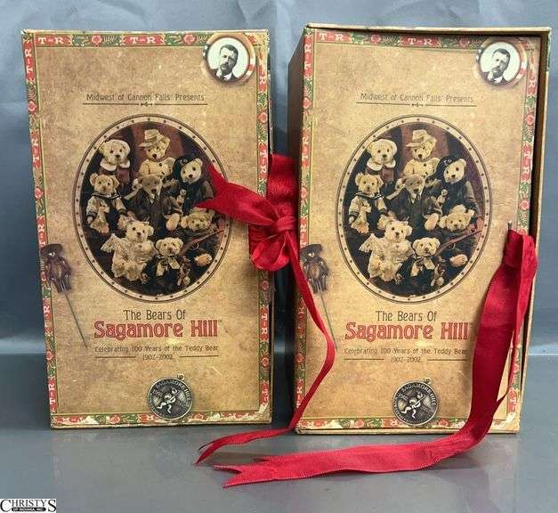 2 Sagamore Hill Midwest of Cannon Falls Teddy Bears - Ethel Roosevelt and Alice Lee Roosevelt - 12" of tallest - some wear to boxes image