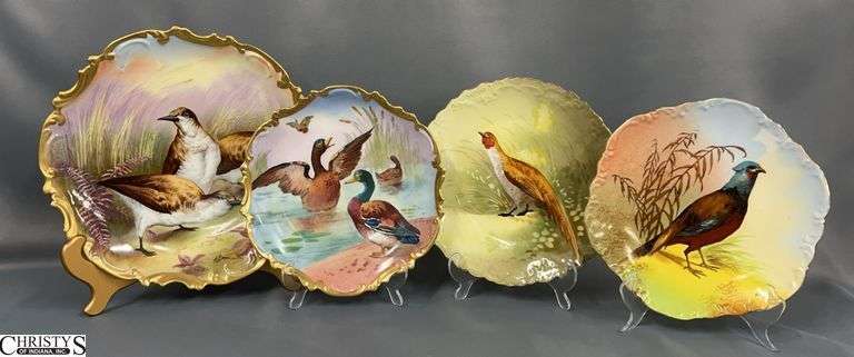 4 Limoges Hand Painted Bird Motif Charger and Plates - 13" of charger image