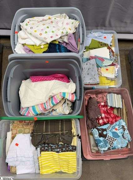 5 Totes With Soft Goods, Scraps For Quilts, SKID NOT INCLUDED image