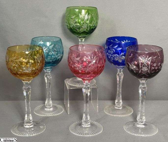 6 Bohemian Cut Crystal Wine Hocks - 7.5" of each image