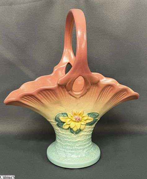 Hull Pottery Water Lily Handled Basket - 10" x 11" image