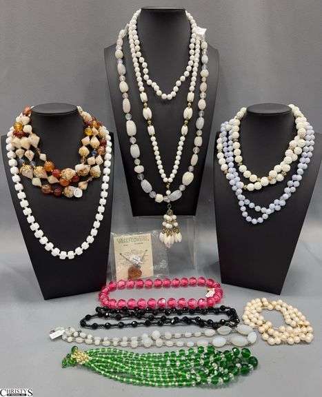 Costume Jewelry, Monet, Stones, Beads, Crystal, Multi Strand Necklaces, One Clasp Needs Repaired image