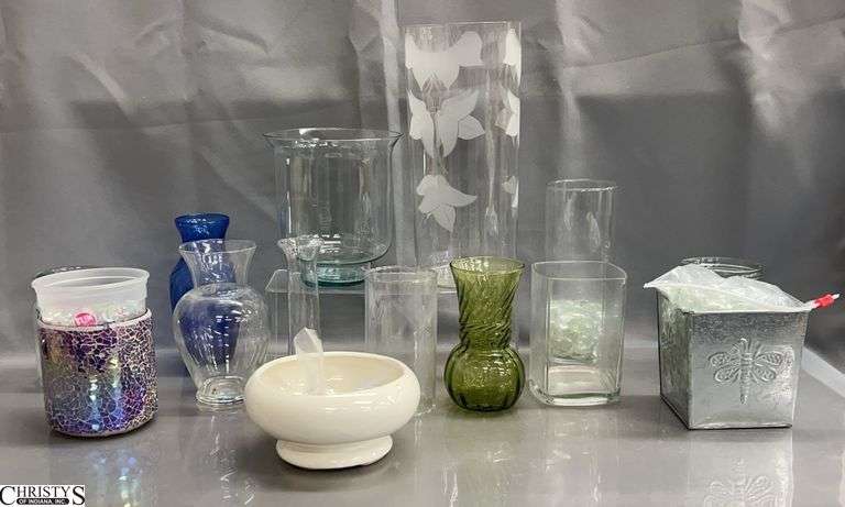 Assorted Glass and Ceramic Vases - 12" of largest image