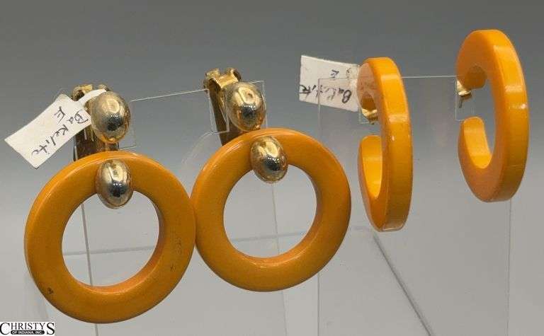 2 Pairs of Bakelite Earrings Post, and Clip-On 1.5" Round image