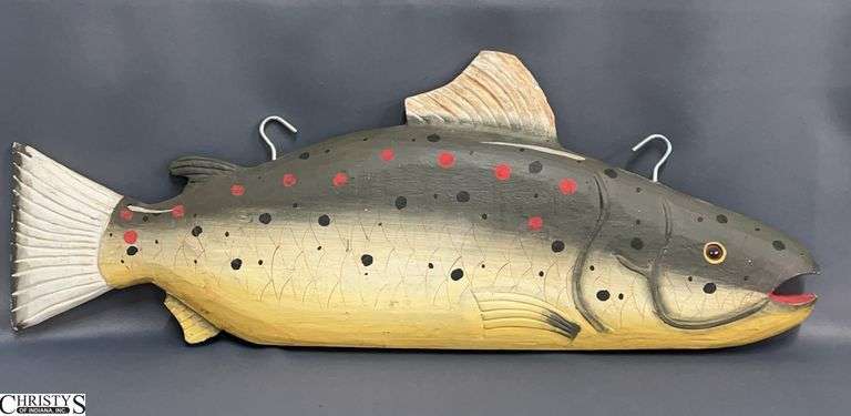 36" Carved Folk Style Wooden Trout - 13" T image