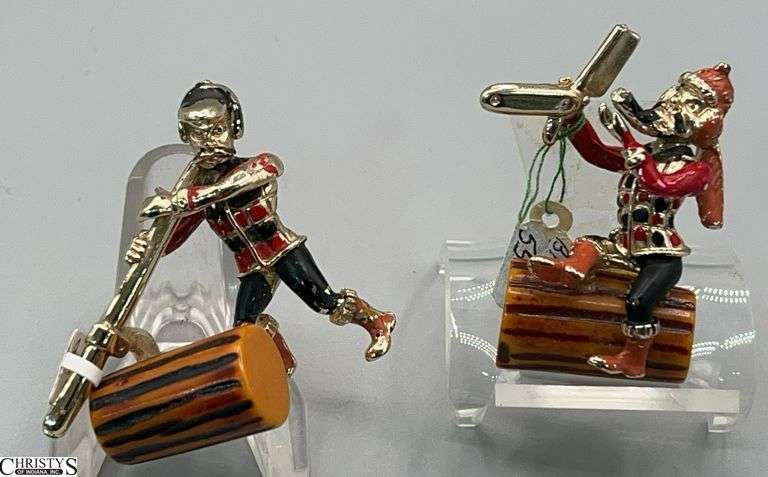 2 Vintage Charles F Worth Enameled (Some Paint Chips)  Lumberjack Pins With Bakelite Stumps 2" image